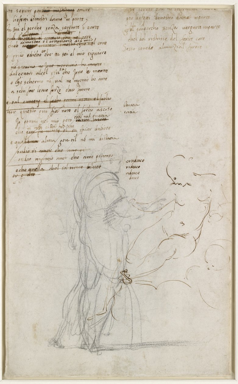 Verso: Figura Estudos e um soneto de esboço, WA1846.186 de Raffaello Sanzio Raphael