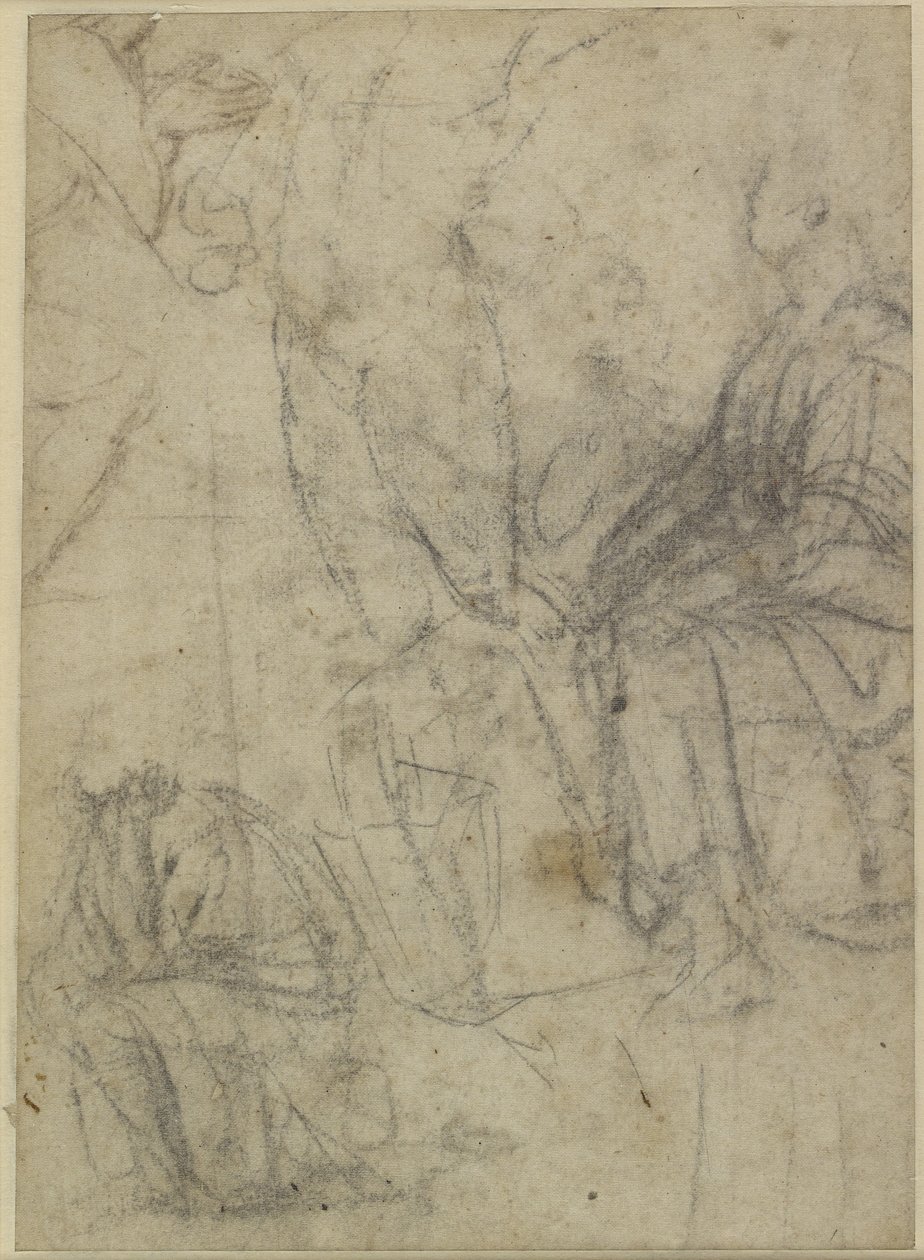 Verso: Esboços ásperos de figuras ajoelhadas, WA1846.174 de Raffaello Sanzio Raphael