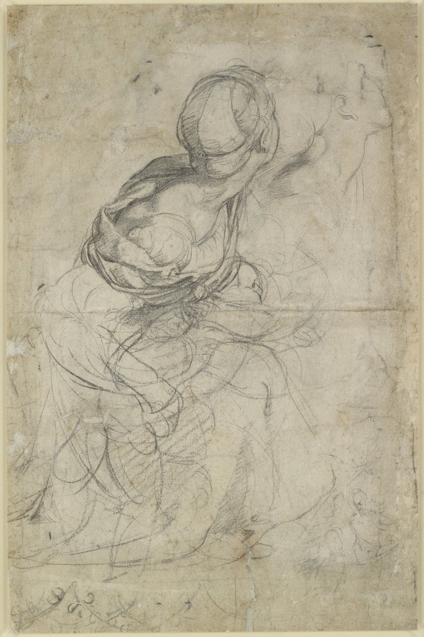 Verso: Estudos para duas mulheres ajoelhadas, WA1846.198 de Raffaello Sanzio Raphael