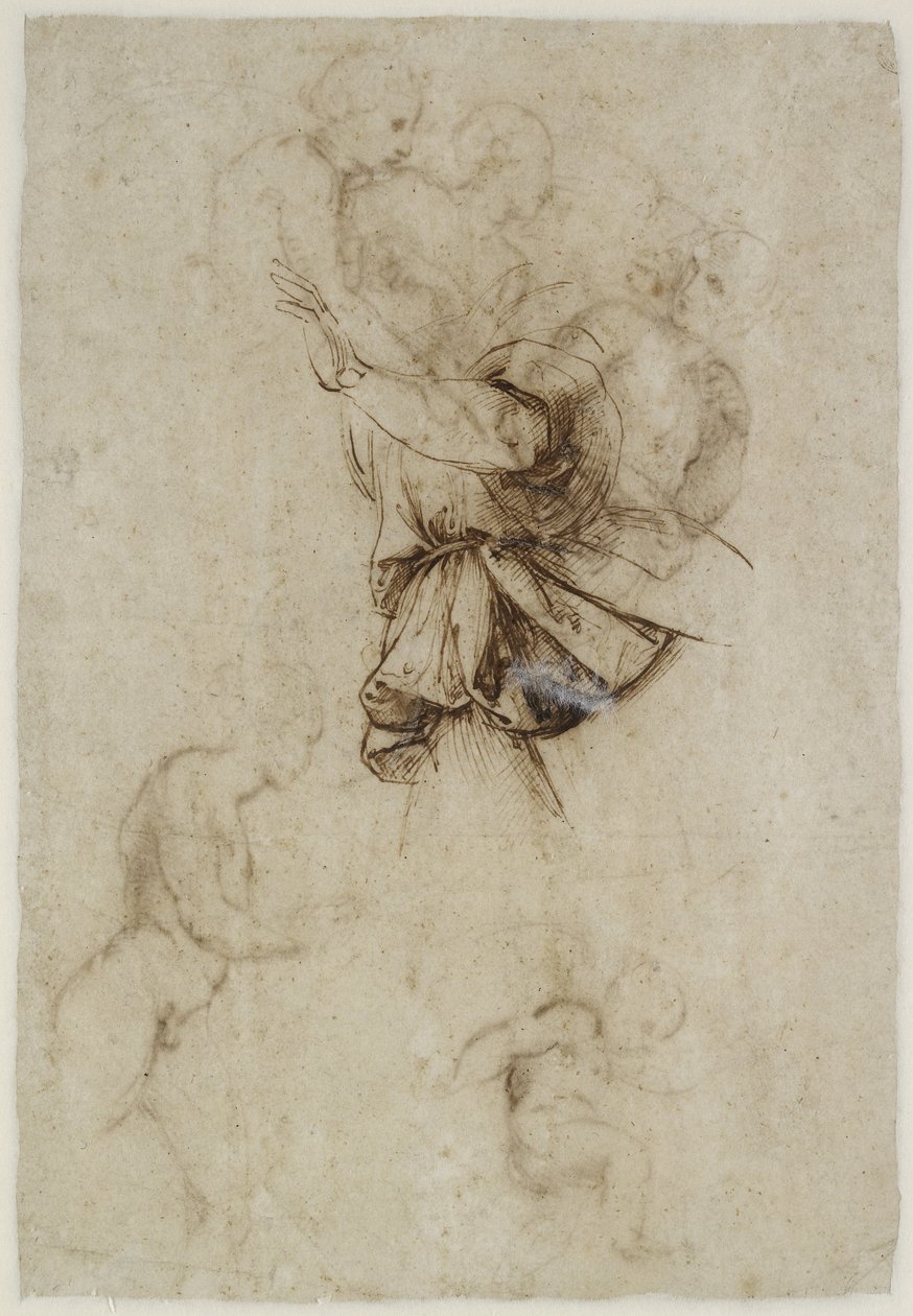 Verso: Estudo do vestuário de um anjo, WA1846.190 de Raffaello Sanzio Raphael