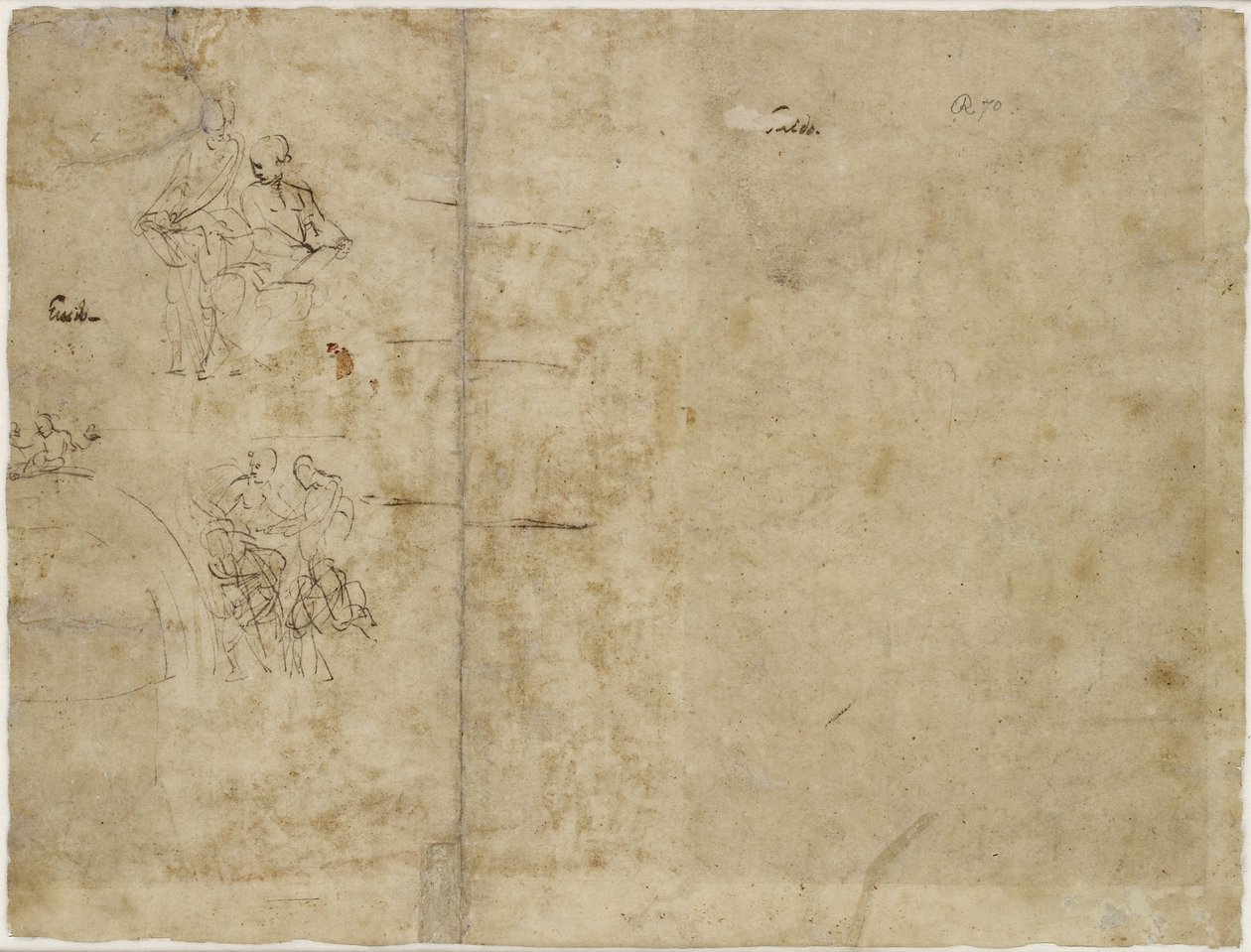 Verso: Dois esboços de figuras, esboço de composição para a Capela Chigi, Santa Maria della Pace, WA1846.194 de Raffaello Sanzio Raphael