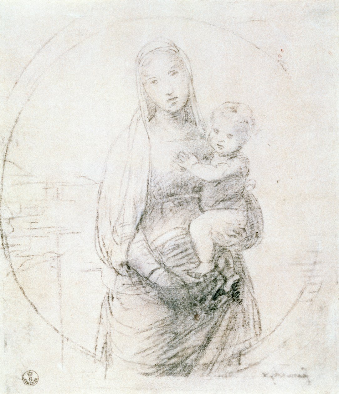 Estudo de uma Madona e Criança (giz) de Raffaello Sanzio Raphael