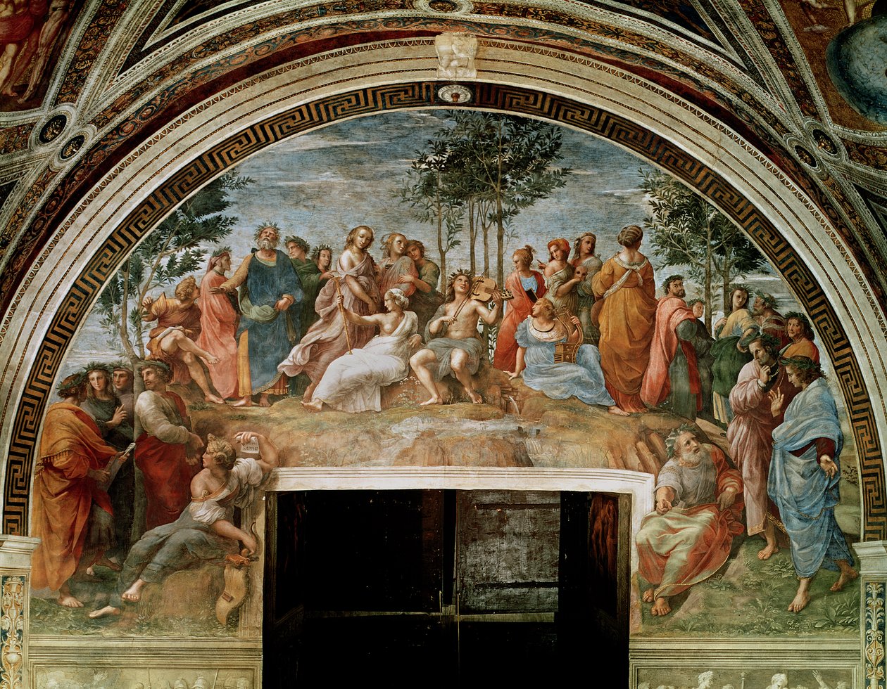 O Parnaso, da Stanza delle Segnatura, 1510-11 (ver também 838) de Raffaello Sanzio Raphael