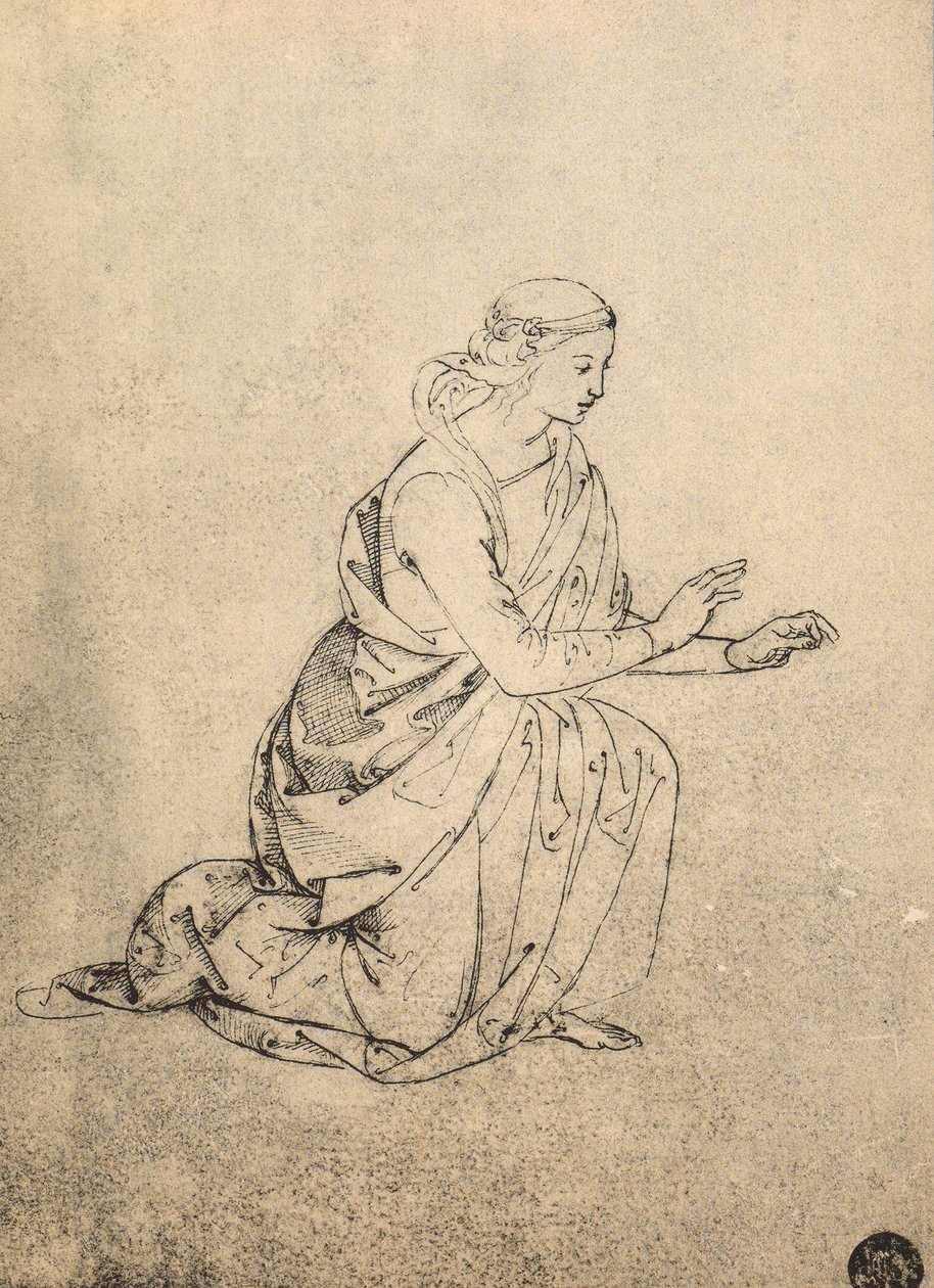 Figura feminina ajoelhada; desenho de Raphael. Gallerie dellAccademia, Veneza de Raffaello Sanzio Raphael