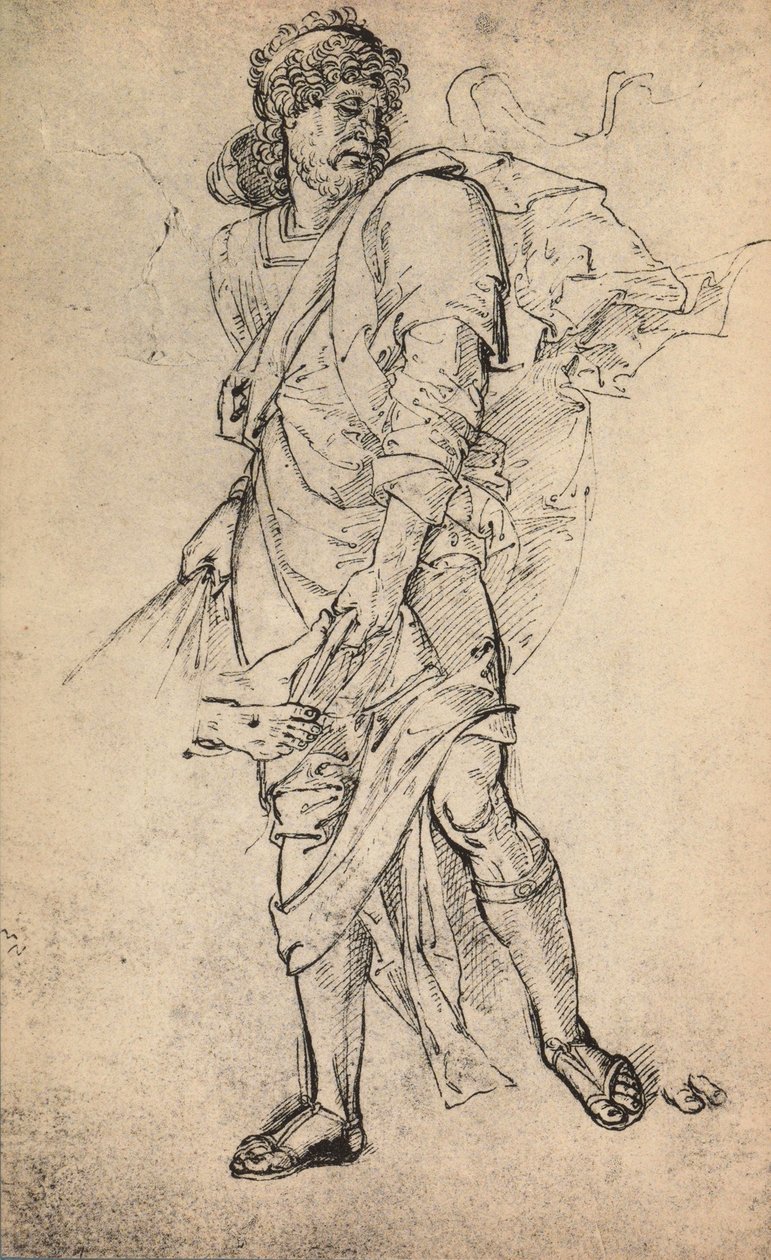 Figura masculina com manto; desenho de Raphael. Gallerie dellAccademia, Veneza de Raffaello Sanzio Raphael
