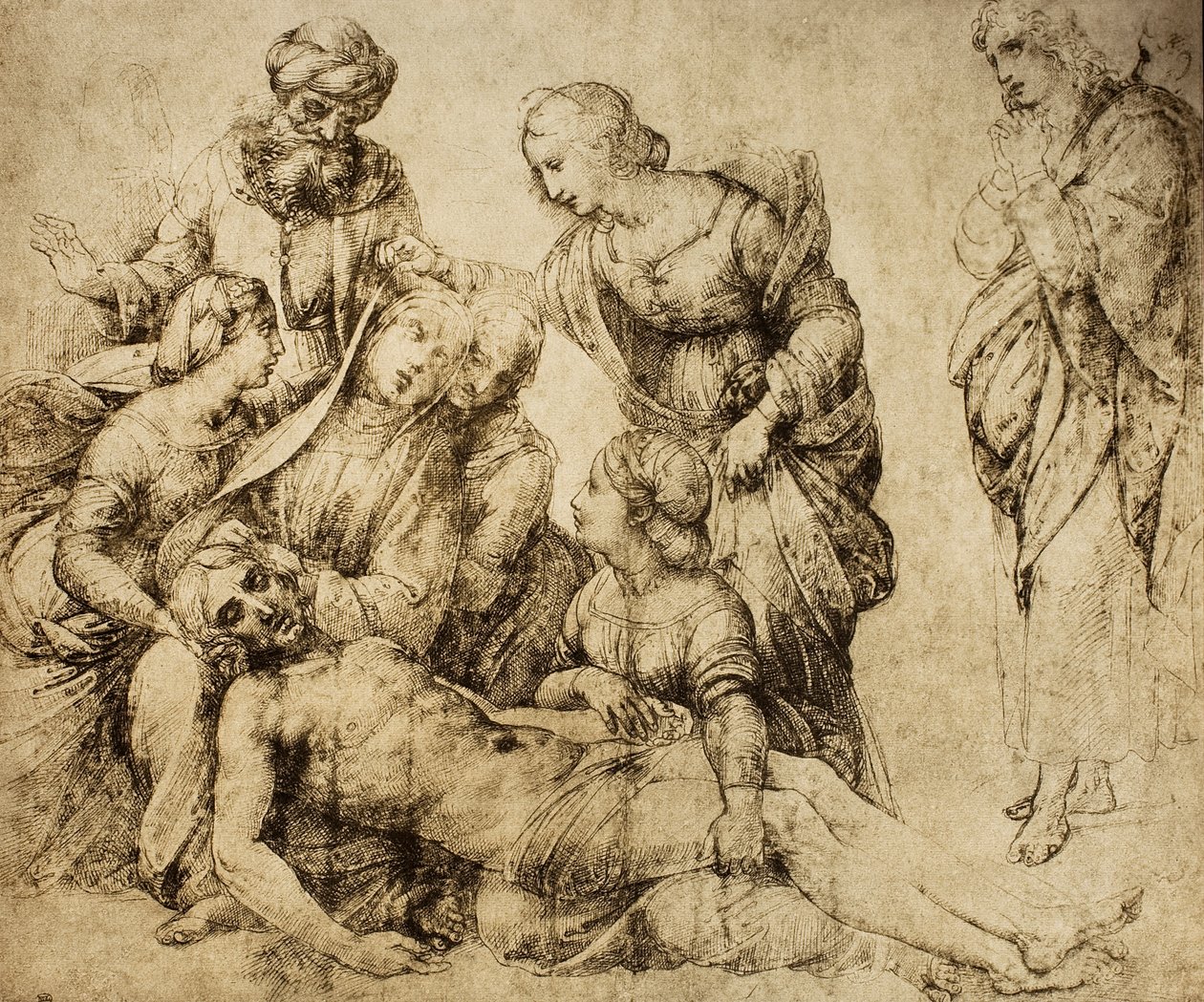 Pietà; desenho de Raphael. O louvre, paris de Raffaello Sanzio Raphael