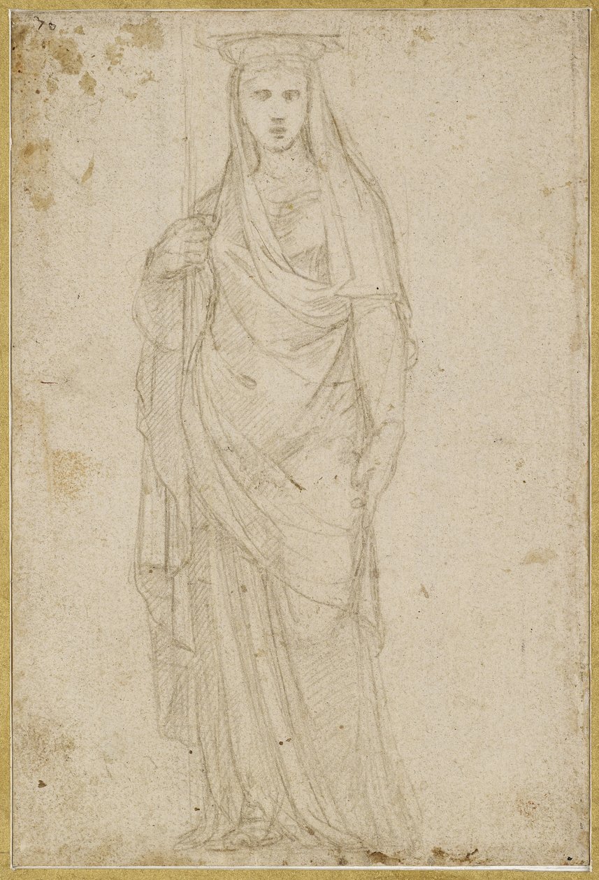 Recto: Uma cariátide, WA1965.47.5 (silverpoint em uma preparação de cor pálida de pedra em papel creme) de Raffaello Sanzio Raphael