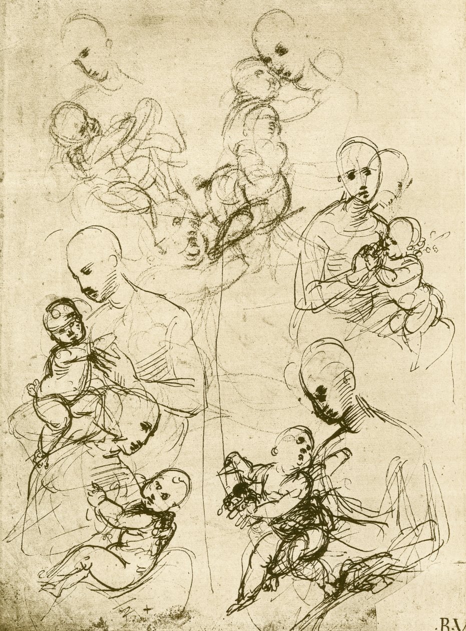 Seis estudos de Madonna de Raffaello Sanzio Raphael