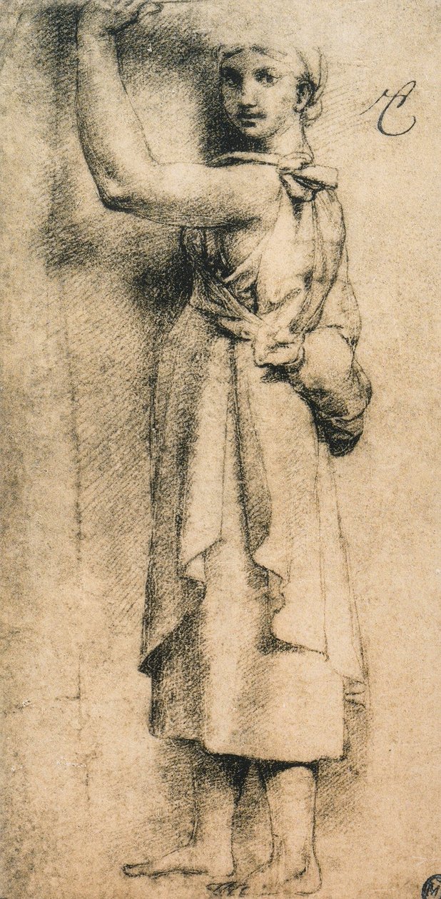 Estudo para uma cariátide da Câmera di Eliodoro no Vaticano; desenho de Raphael. O louvre, paris de Raffaello Sanzio Raphael