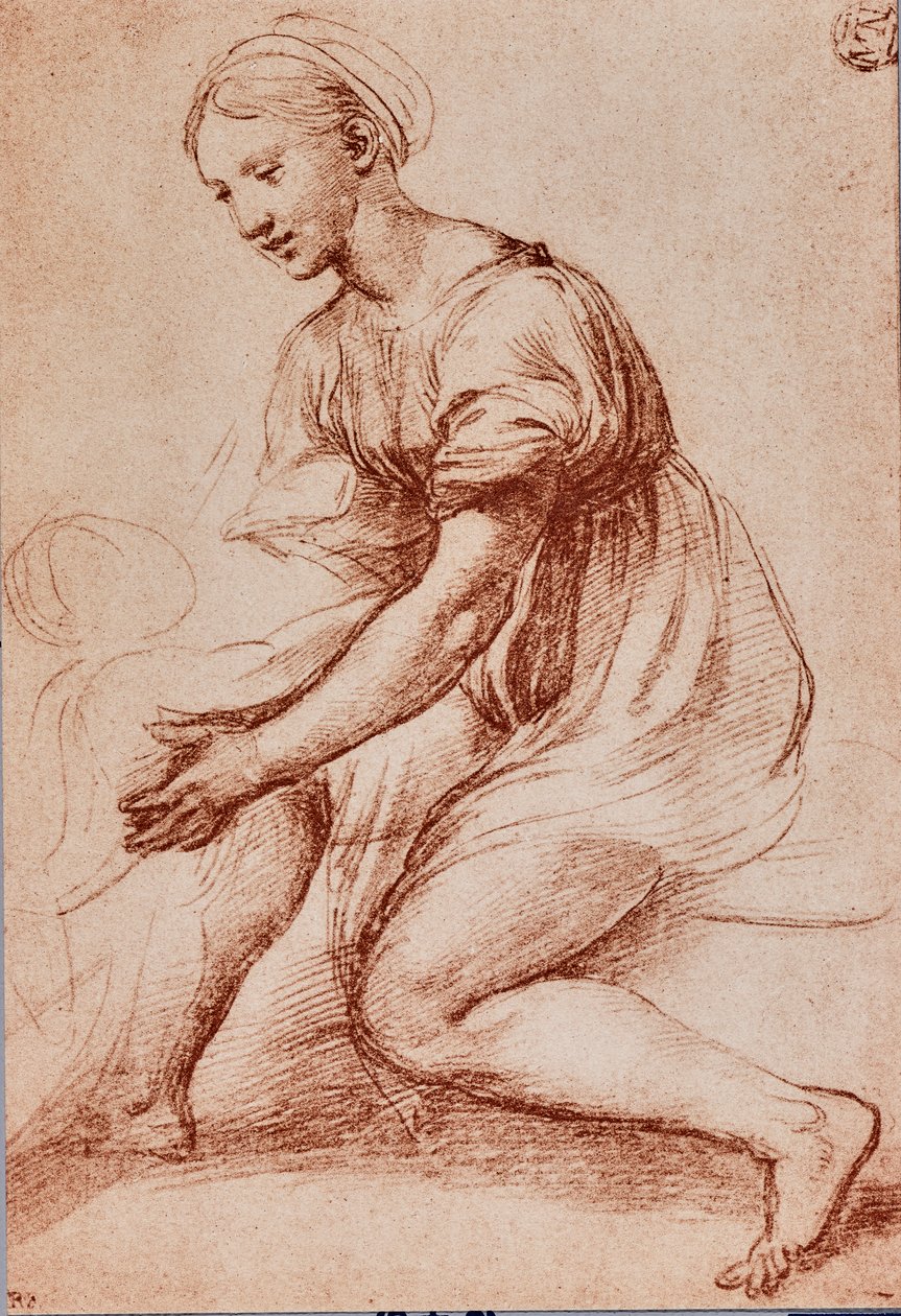 Estudo para a Sagrada Família de Francisco I, c.1500-20 (giz sobre papel) de Raffaello Sanzio Raphael