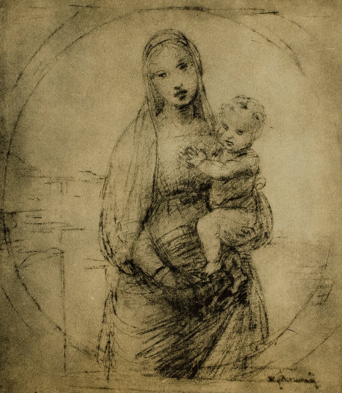 Estudo para a Madonna do Grão-Duque, desenhando por Rafael. Gabinete de Desenhos e Gravuras, Galeria Uffizi, Florença de Raffaello Sanzio Raphael