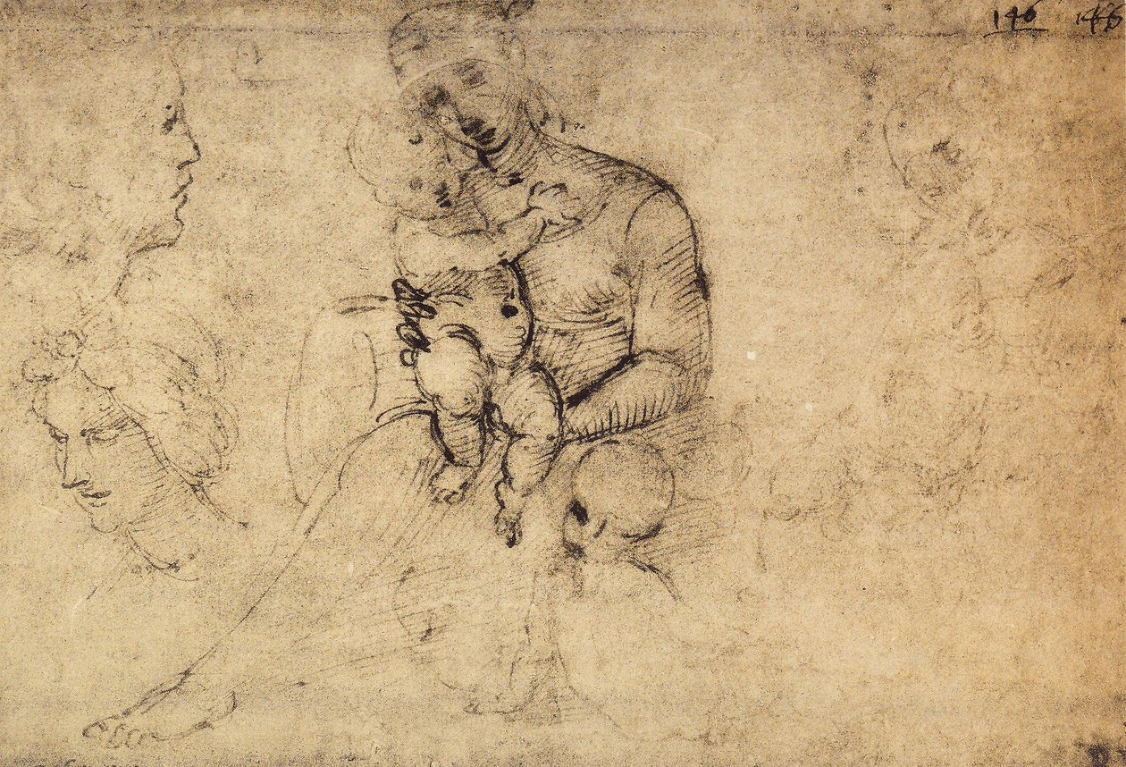 Estudo de Madonna e Criança; desenho de Raphael. O louvre, paris de Raffaello Sanzio Raphael