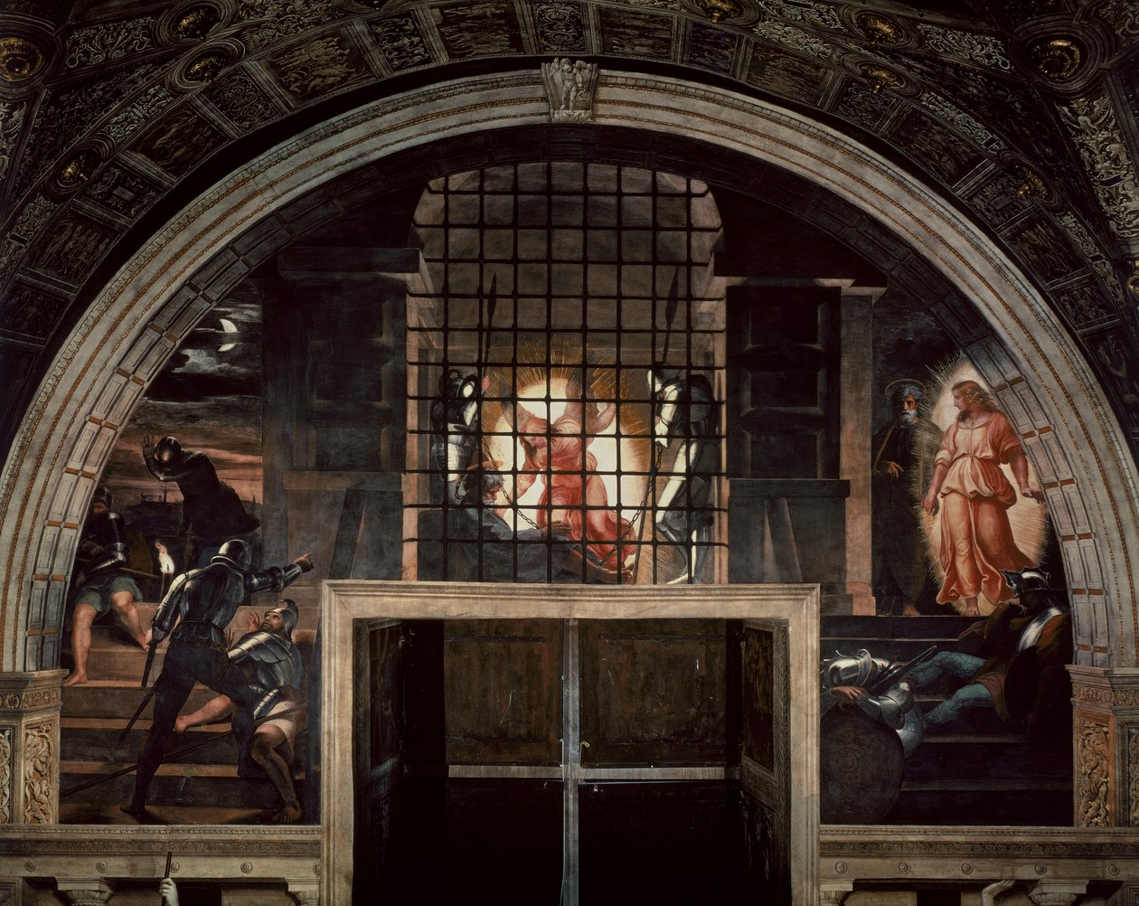 A libertação de São Pedro, na Stanza DEliodoro, 1512-14 de Raffaello Sanzio Raphael