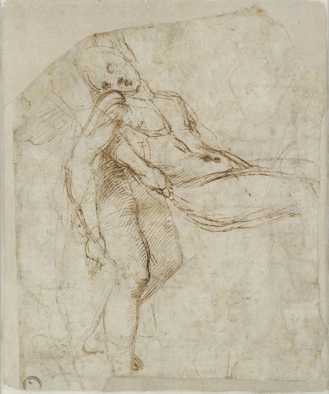 Verso: O Cristo morto levado para o túmulo, WA1846.166 (caneta e tinta marrom em papel branco) de Raffaello Sanzio Raphael