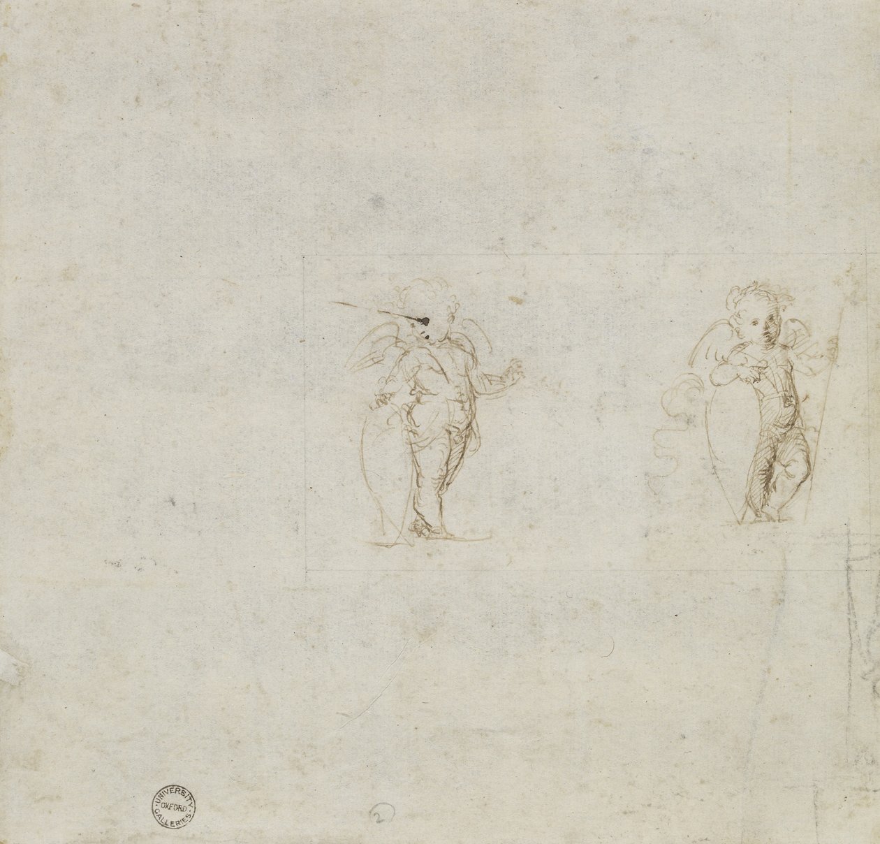 Verso: Dois estudos de Amorini, WA1846.154 (caneta e tinta marrom) de Raffaello Sanzio Raphael