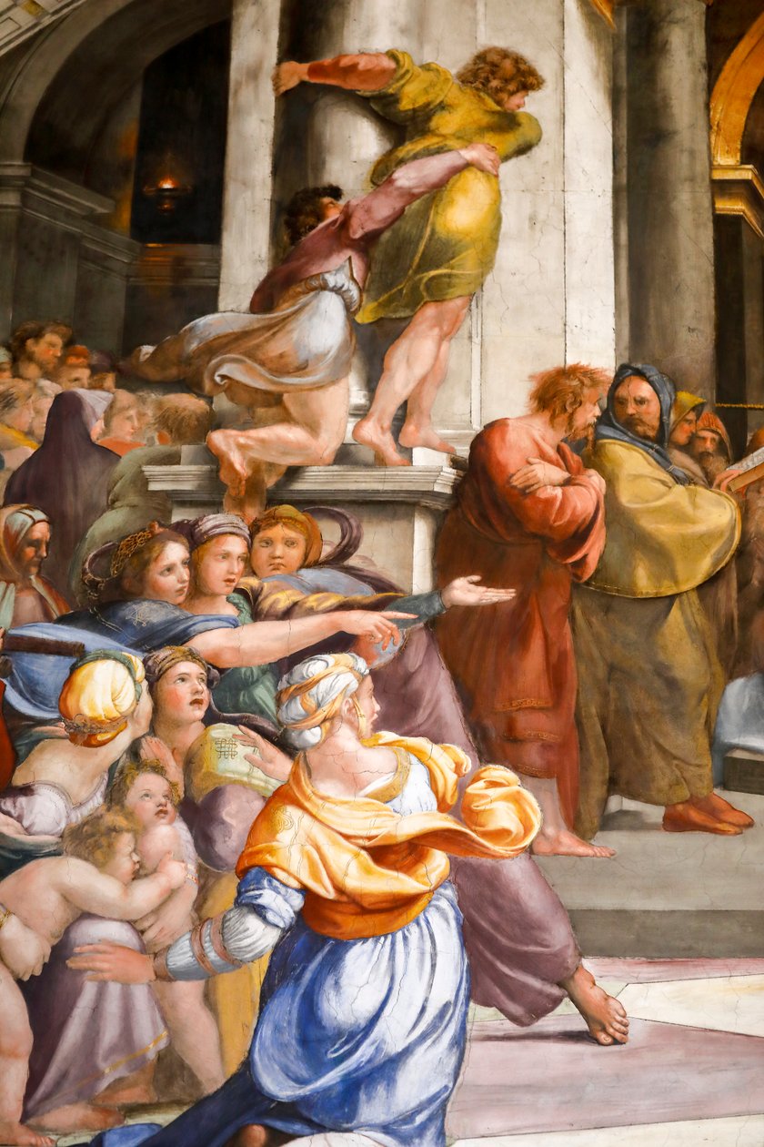 Expulsão de Heliodoro do Templo, detalhe. 1511-1512 (fresco) de Raphael