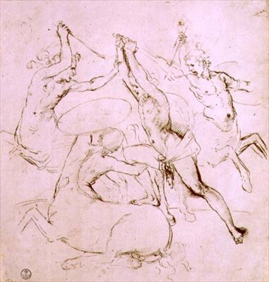 Hércules lutando contra os Centauros (caneta e tinta) de Raphael