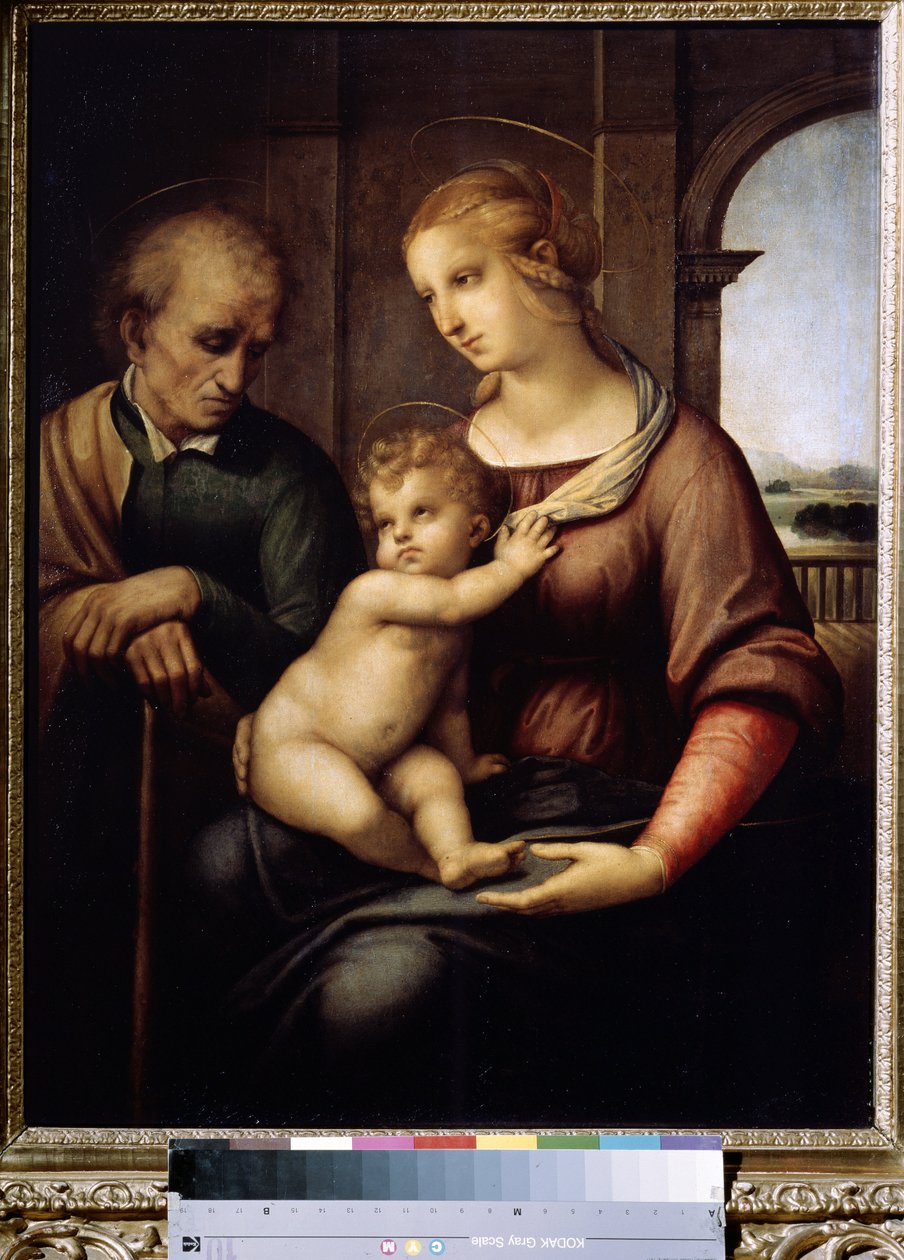 La Sainte famille avec Saint Joseph imberbe ou Sacre famille avec Saint Joseph sans beard (A Sagrada Família ou Madonna com o José sem urso). Peinture de Raffaello Sanzio dit Raphael (1483-1520) de Raphael