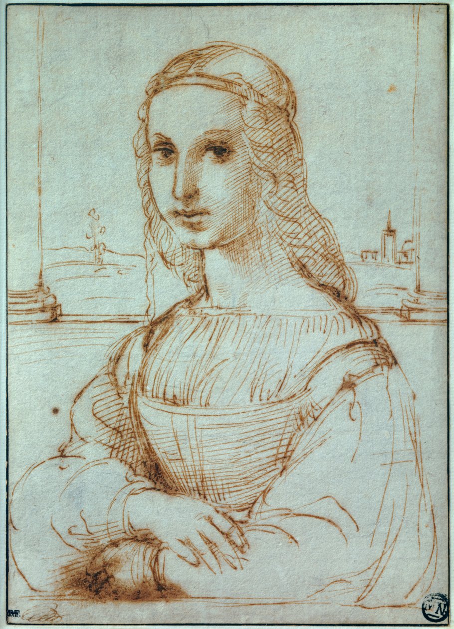 Retrato da Dama Florentina Desenho de Raffaello Sanzio dit Raphael (1483-1520) 1504 Paris, Musee du Louvre de Raphael