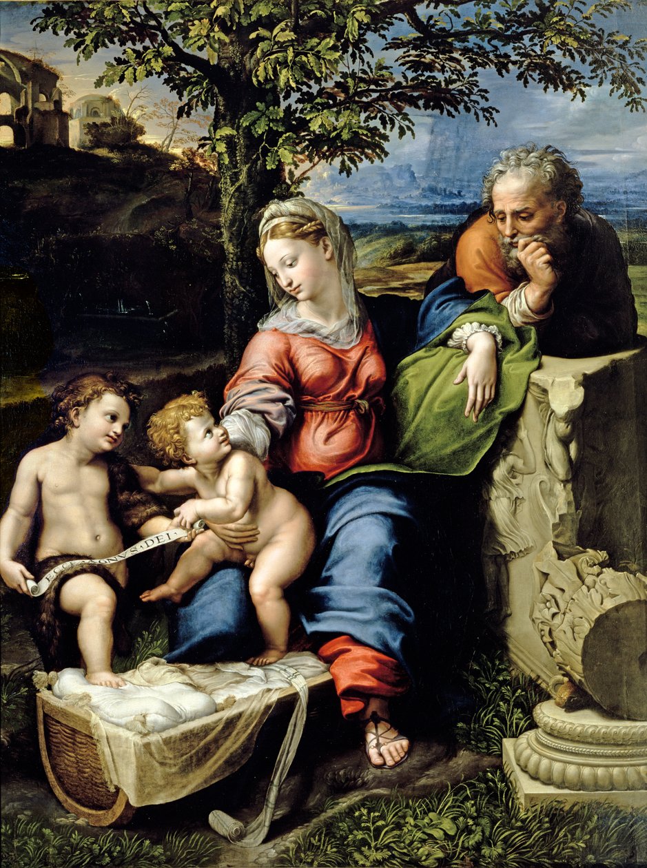 A Sagrada Família do Carvalho, c.1518 (óleo no painel) de Raphael