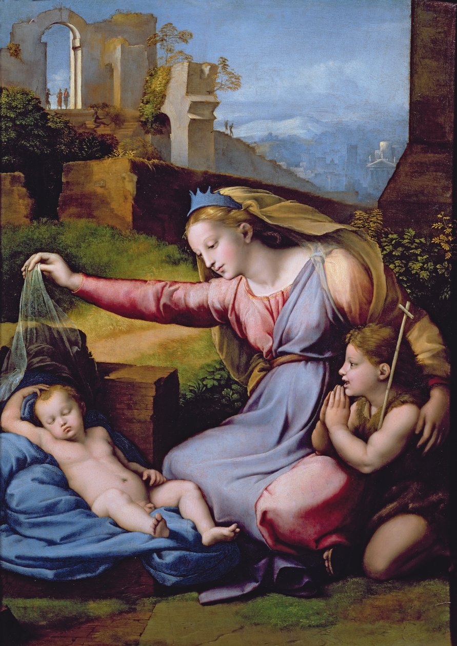 A Madonna do Diadema Azul ou A Madonna do Véu (óleo no painel) de Raphael