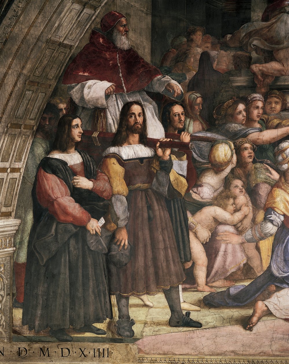 Portadores da cadeira com o Papa Júlio II, detalhe da Expulsão de Heliodoro do Templo de Raphael (1483 1520)