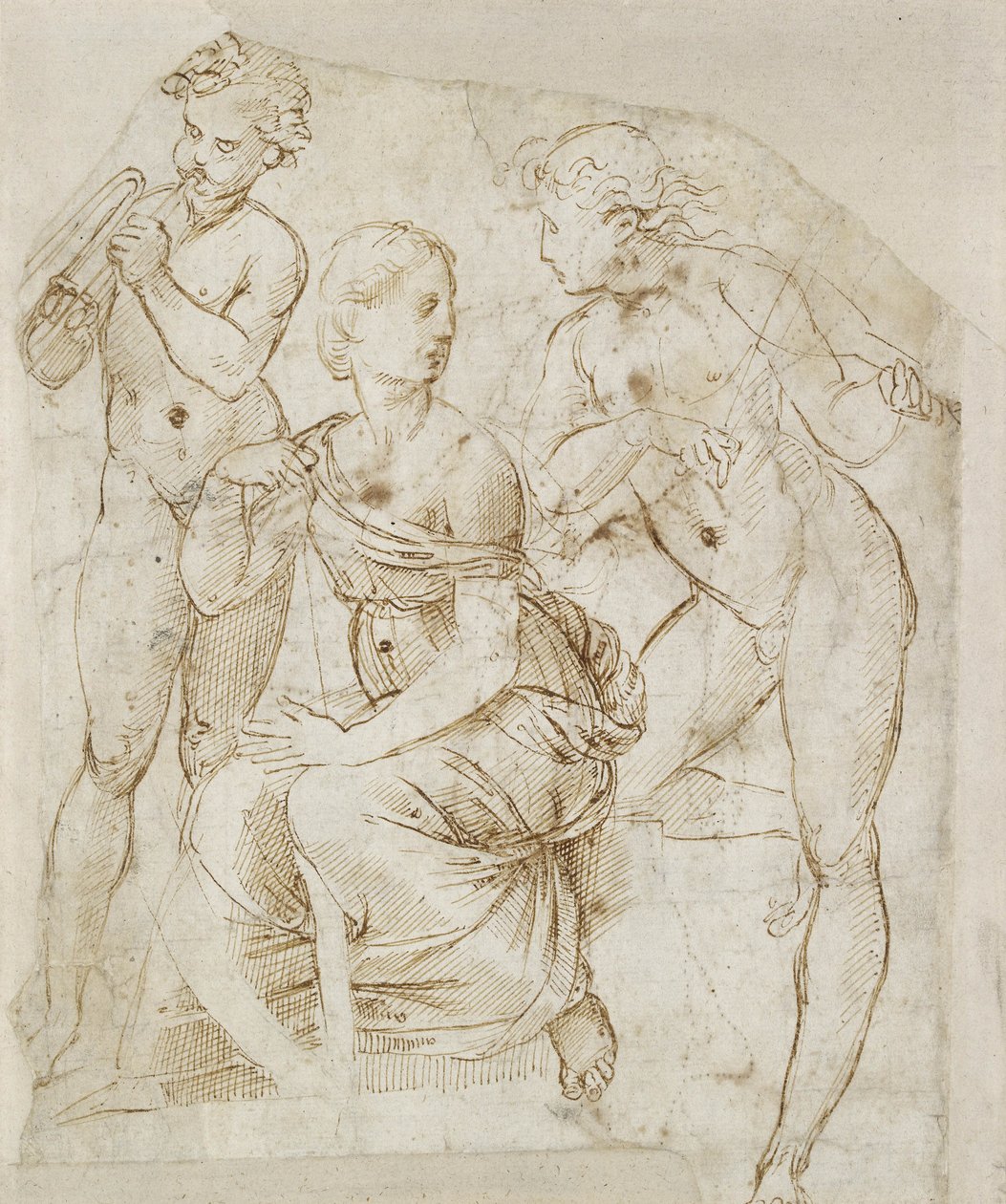 Grupo de Músicos (caneta e tinta marrom sobre papel branco) de Raphael