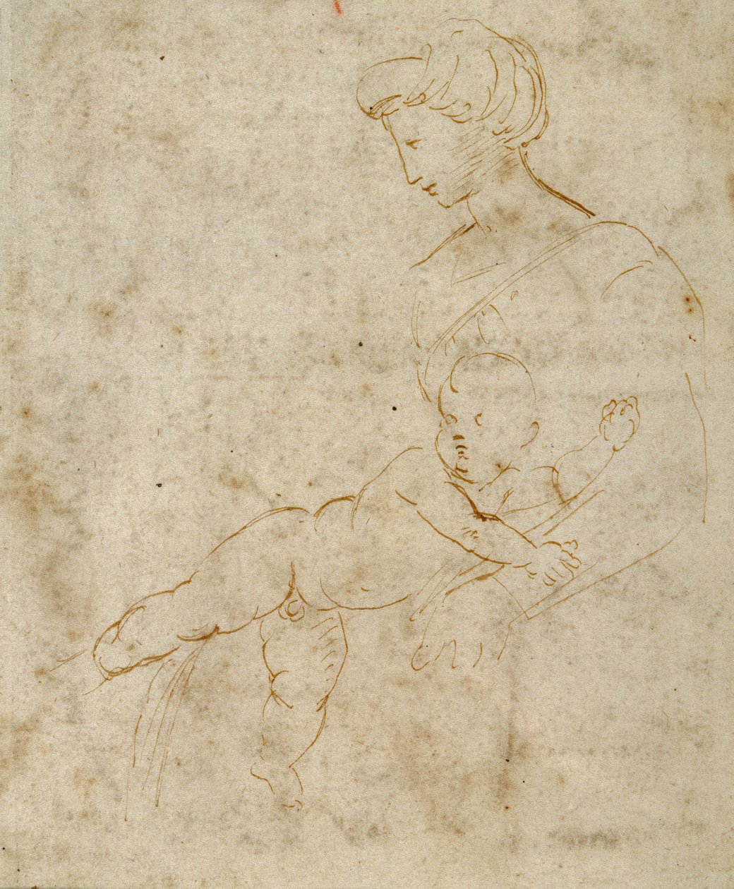 Madonna and Child, c.1505 (caneta e tinta marrom sobre papel) de Raphael