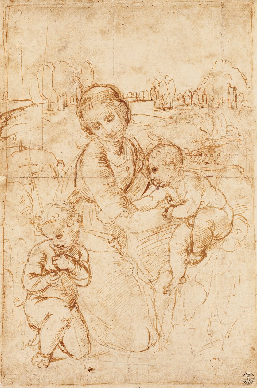 Madonna e Criança com o menino São João Baptista, ca. 1508, de Rafael (1483-1520), desenho de Raphael (1483-1520)