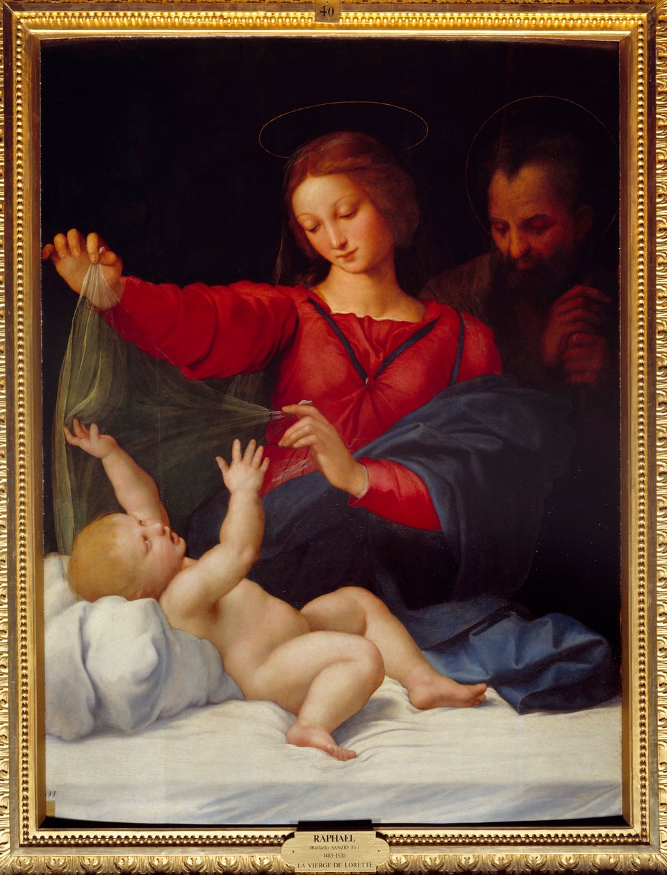 Madonna de Lorette (Madonna de Loreto) Pintura de Raffaello Sanzio dit Raphael (1483-1520) Sol do século XV. 1,2x0,9 m Chantilly, Musee Conde de Raphael