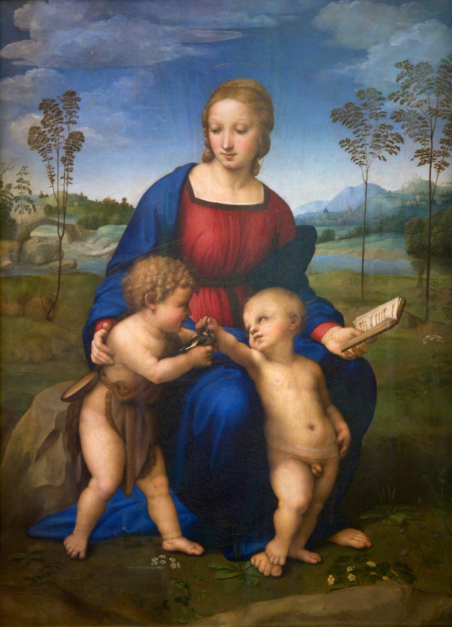 Madona do pintassilgo (Madonna del Cardellino) c.1505-06 (óleo sobre tela) (pós-restauro) de Raphael (1483 1520)