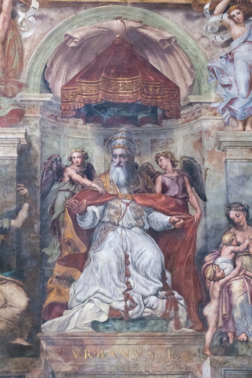 Papa Urbano I entre a Iustitia e a Cáritas de Raphael (1483 1520)