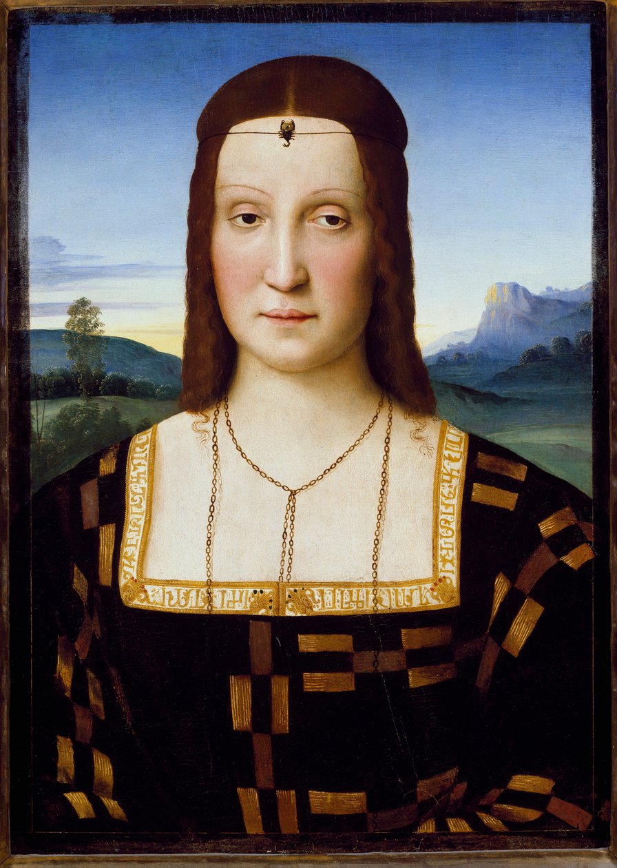 Retrato de Elisabetta Gonzaga, c.1504-1505 (óleo sobre madeira) de Raphael
