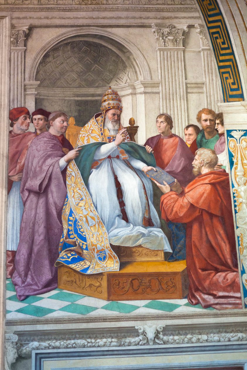 A Entrega dos Decretamentos ao Papa Gregório IX, c.1501-1520 (fresco) de Raphael (1483 1520)