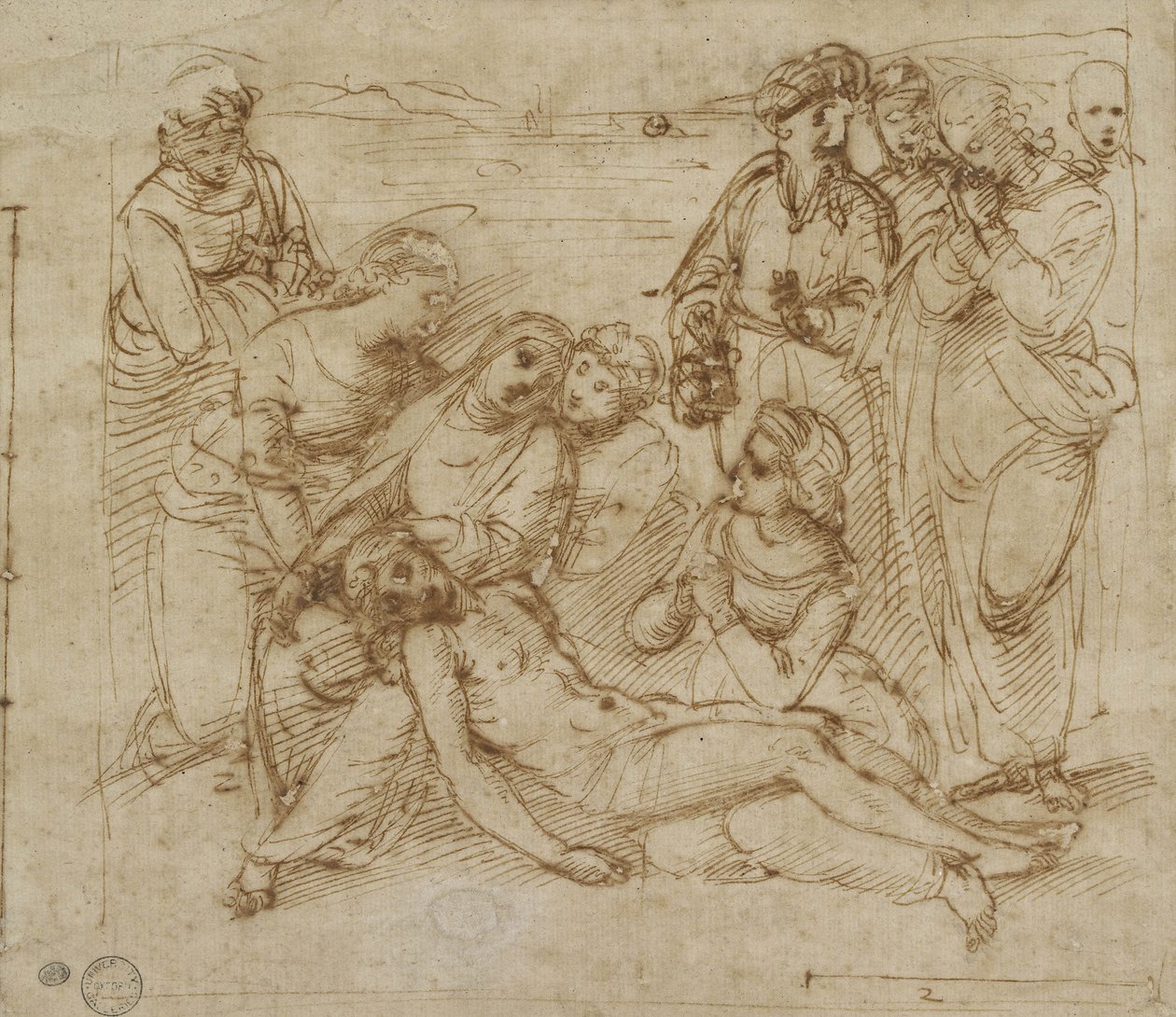 A Lamentação (caneta e tinta marrom em papel branco) de Raphael