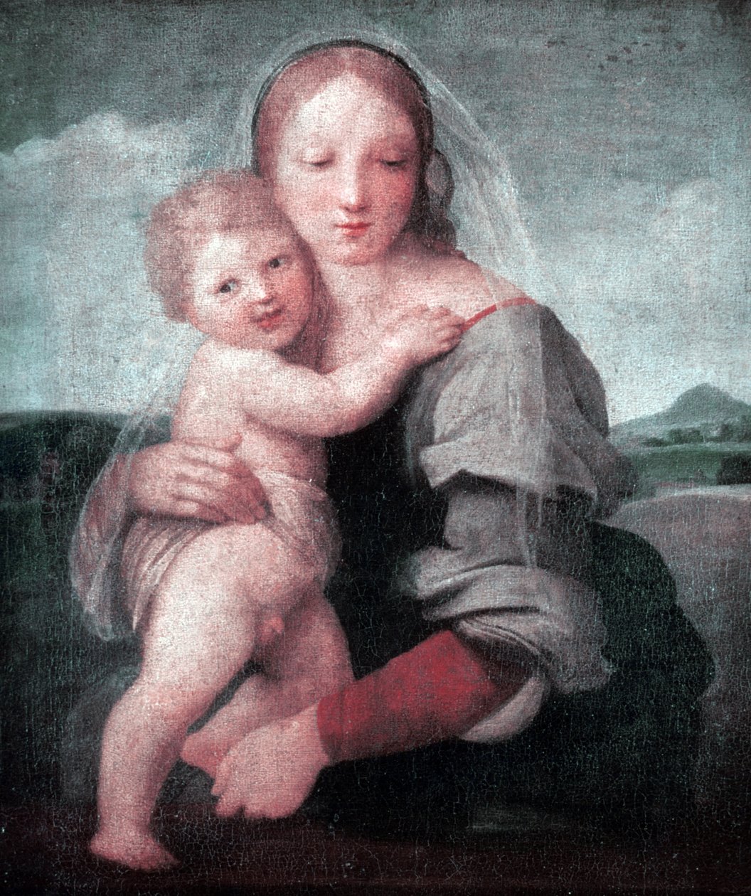 A Madona e a Criança (Madonne da torre) 1509-1511 (óleo sobre tela) de Raphael