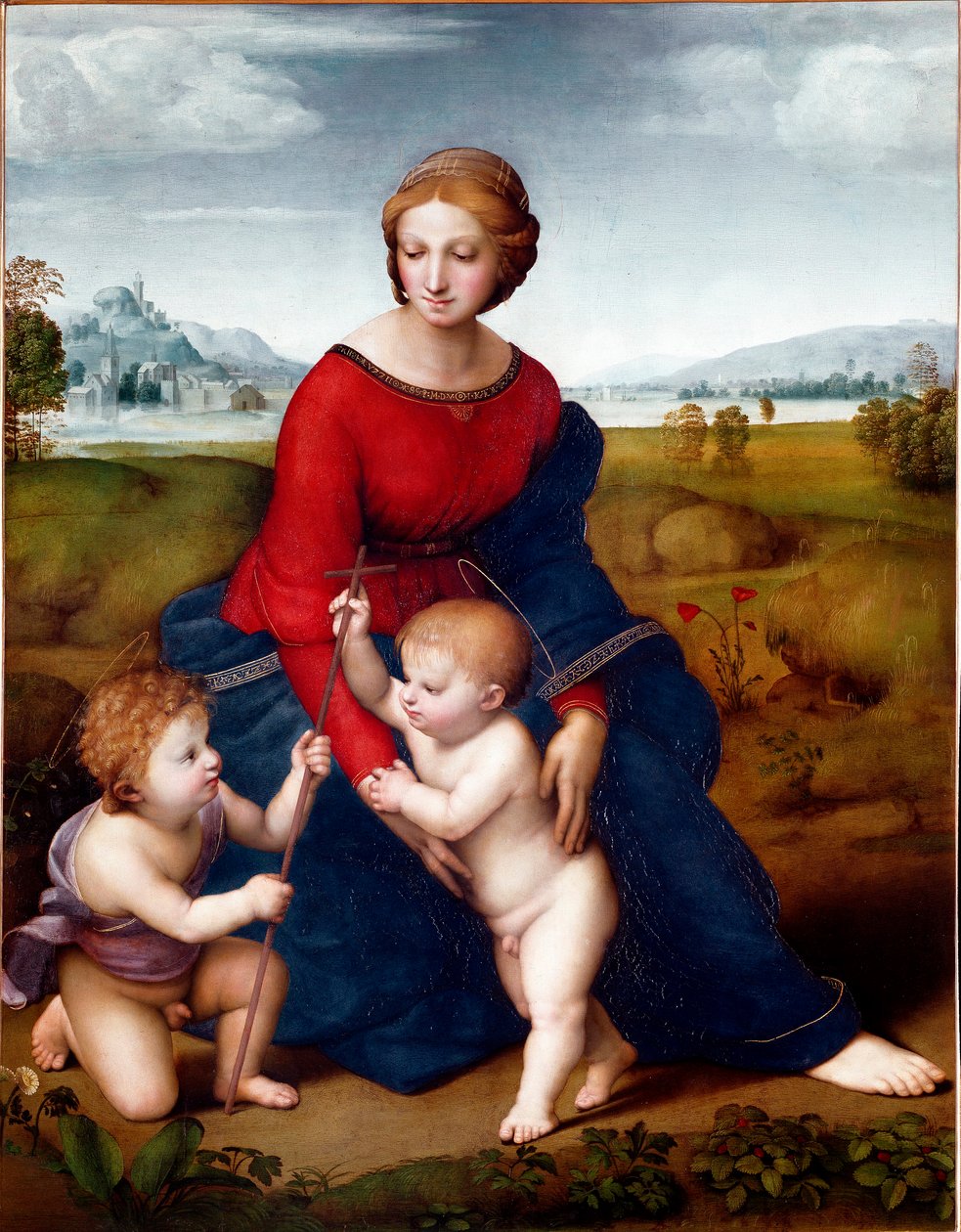 A Virgem na Pradaria ou Nossa Senhora do Mirante Pintura de Rafael (Raffaello Sanzio 1483-1520) 1506 Sol. 113 X 88 cm Museu Kunsthistorisches de Viena de Raphael