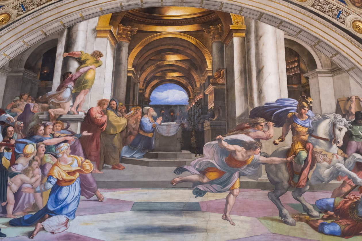 A expulsão de Heliodorus do templo, sala de Heliodorus de Raphael (1483 1520)