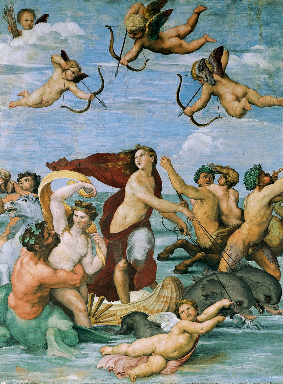Triunfo de Galatea por Rafael (1483-1520), fresco, 295x225 cm, Villa Farnesina, Salão de Galatea, Roma, cerca de 1511 de Raphael