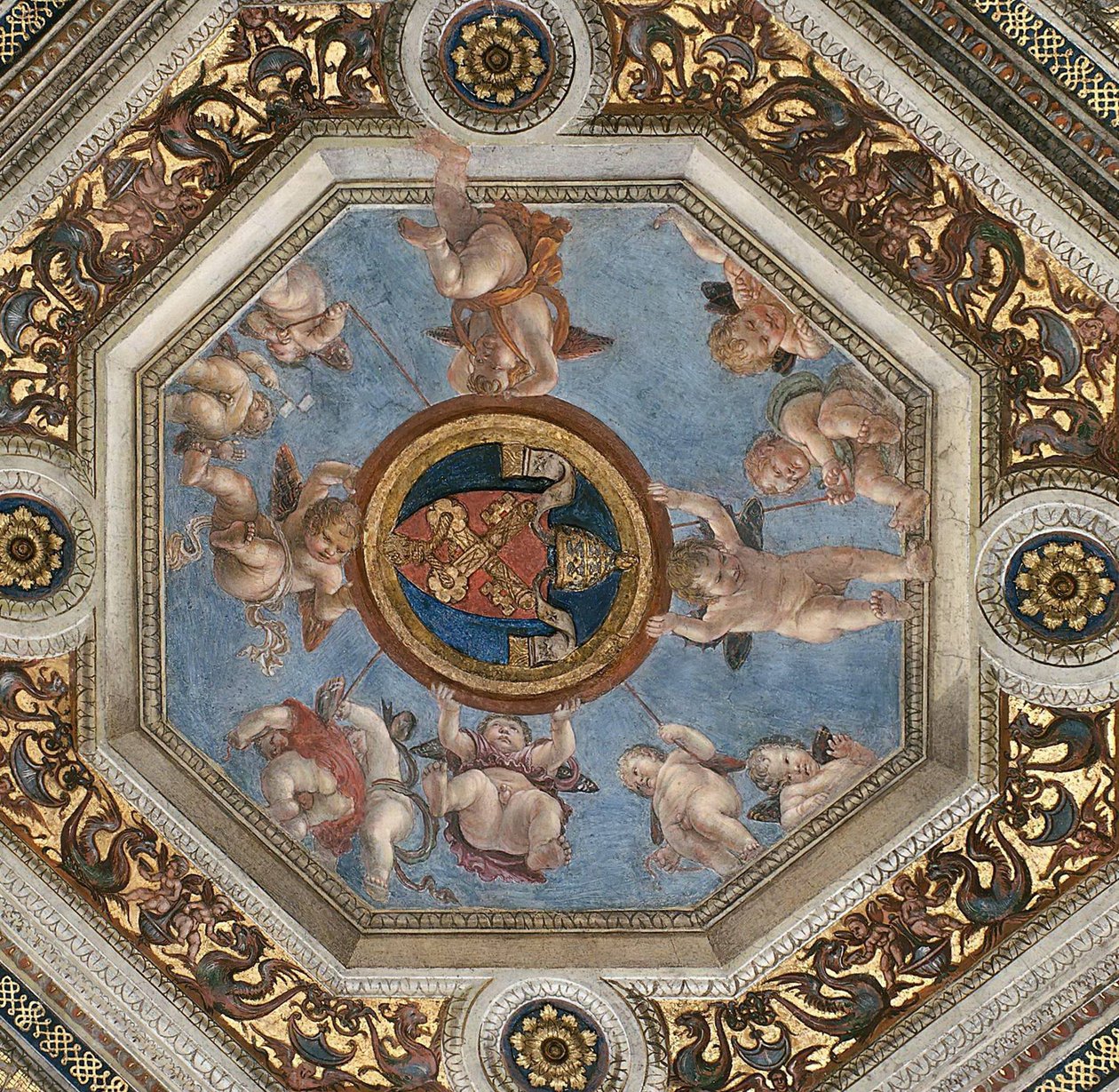 Teto. Fresco na Stanza della Segnatura, ca 1510-1511. de Raphael