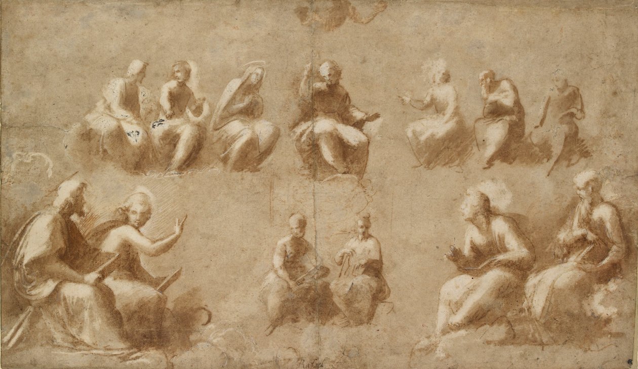 Cristo e os Santos na Glória Estudo para a Disputa, início do século XVI de Raphael