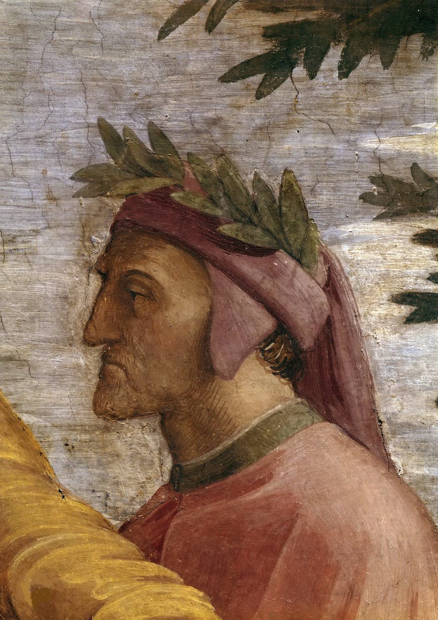 Disputa. Detalhe: Dante Alighieri Fresco na Stanza della Segnatura, ca 1510-1511. de Raphael