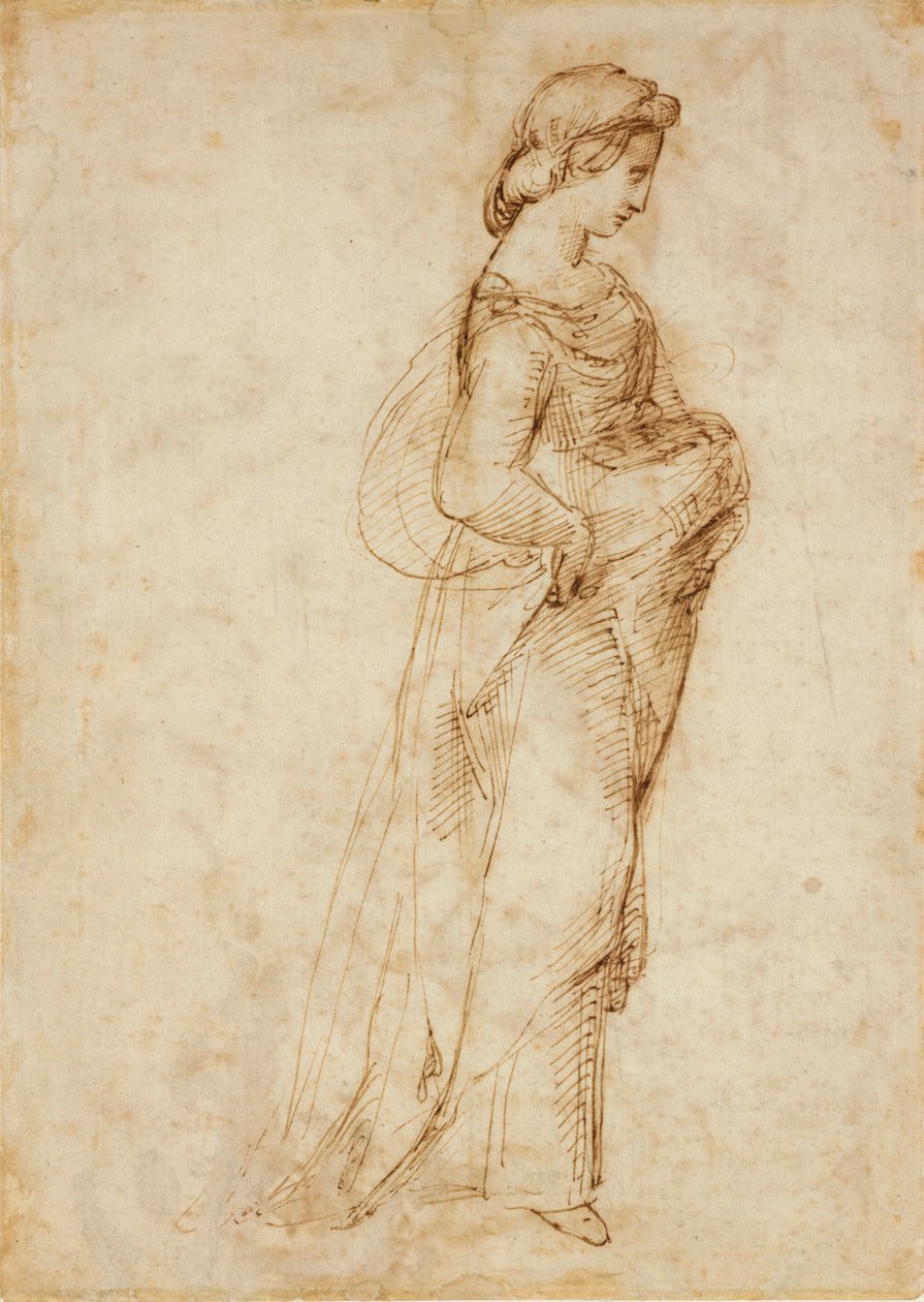 Figura feminina caminhando para a direita, c1500-1520 de Raphael
