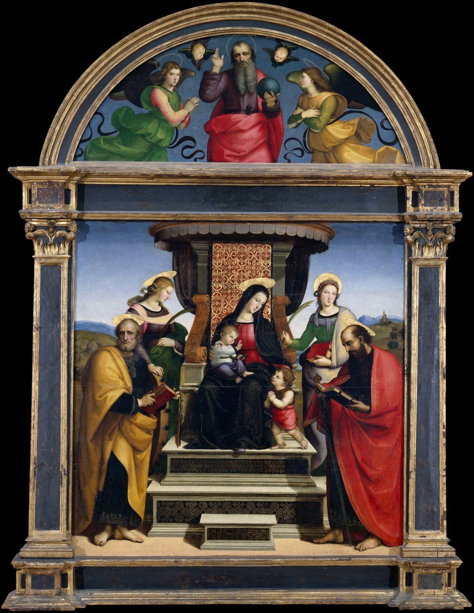 Madonna e Criança Entronizada com Santos, ca. 1504 de Raphael