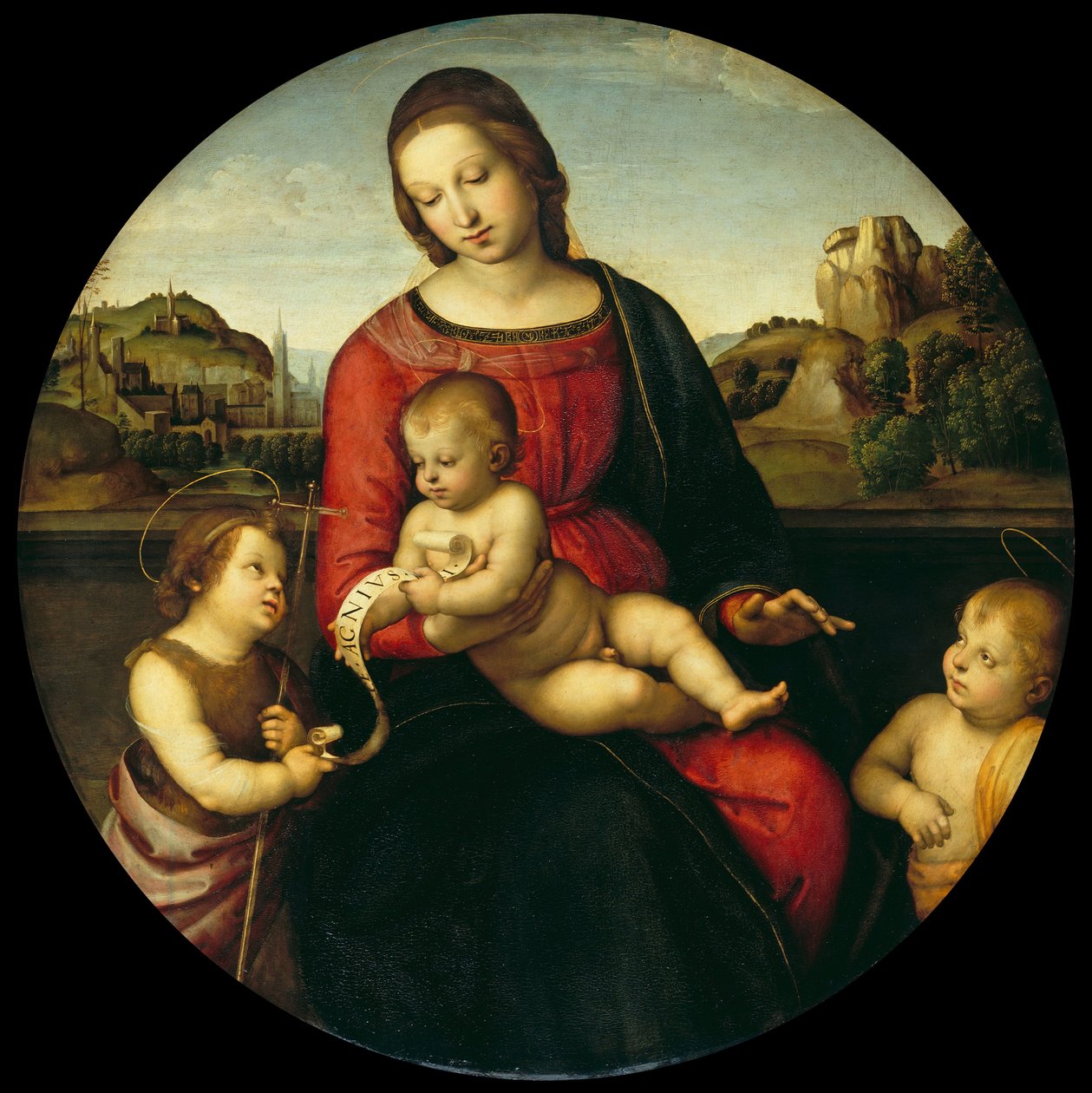 Maria com o Menino, João Batista e um Menino Sagrado Madonna Terranuova, c. 1505 de Raffaello Sanzio Raphael