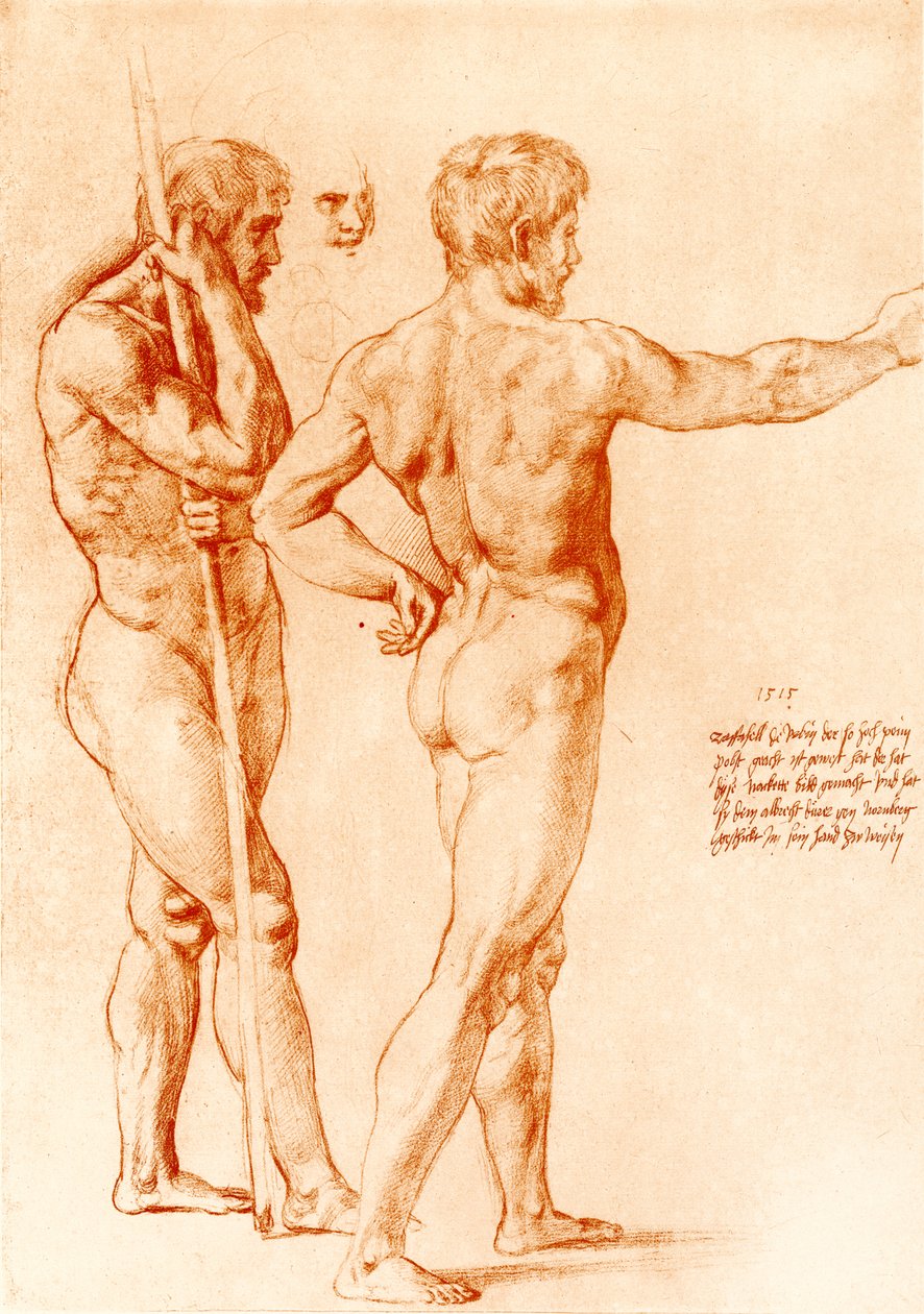 Estudo nu de dois guerreiros de Raffaello Sanzio Raphael