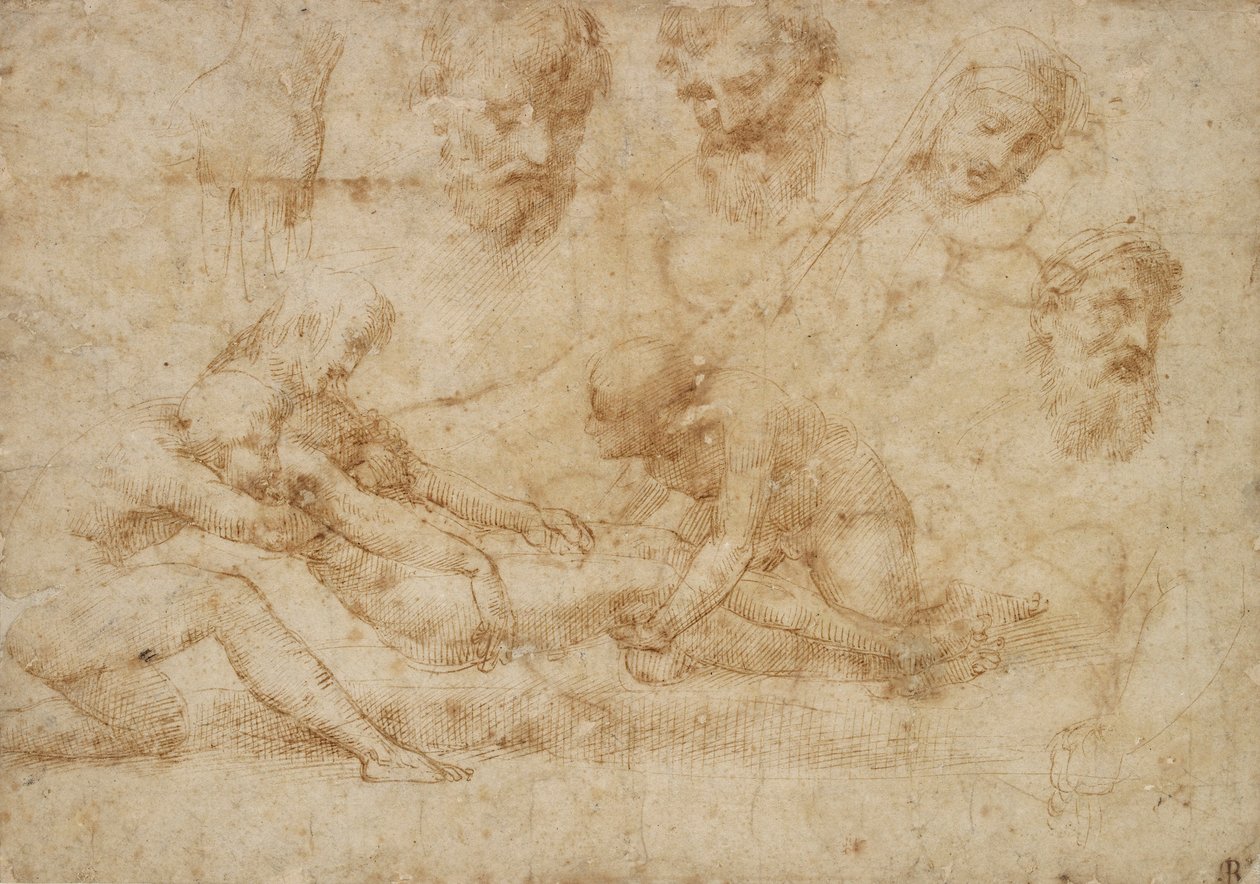 Estudos para uma Deposição, início do século XVI de Raphael