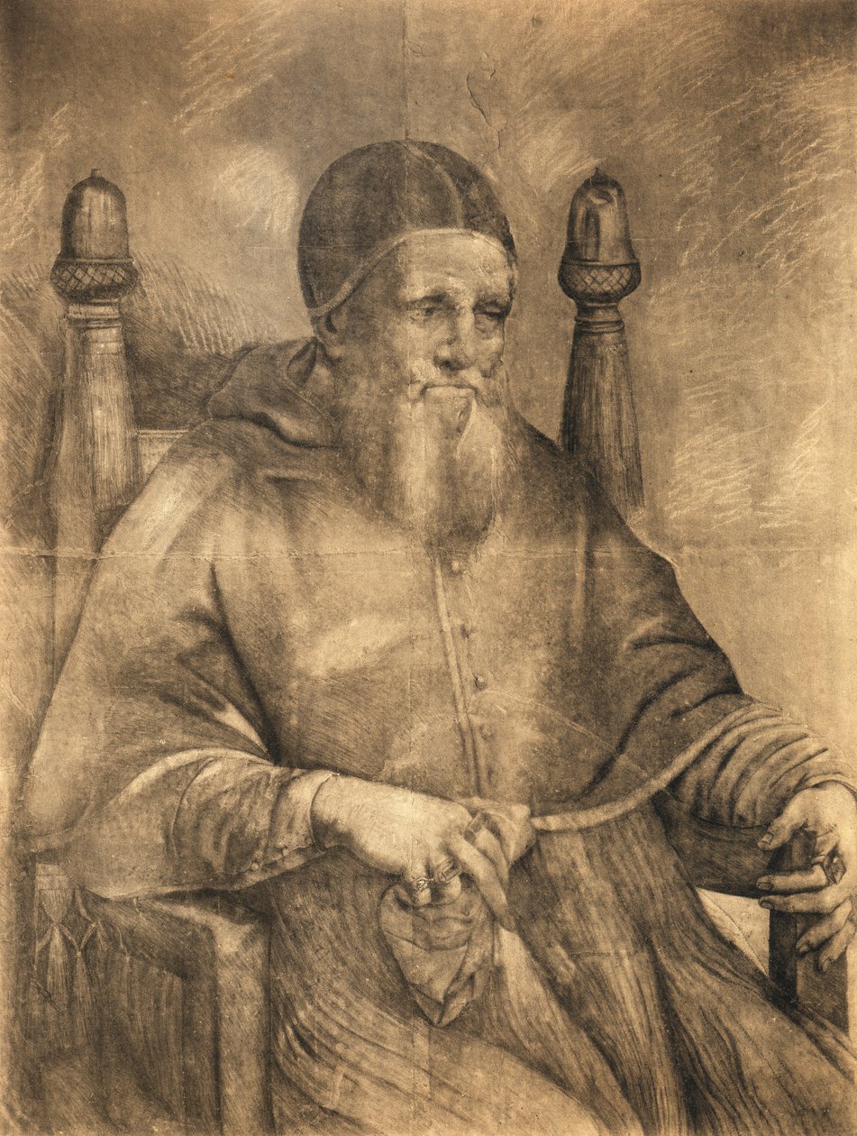 Estudo para o retrato do Papa Júlio II, 1500-12 de Raphael