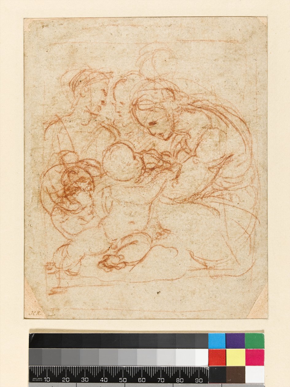 A Sagrada Família, c.1510-12 (giz no papel) de Raffaello Sanzio Raphael
