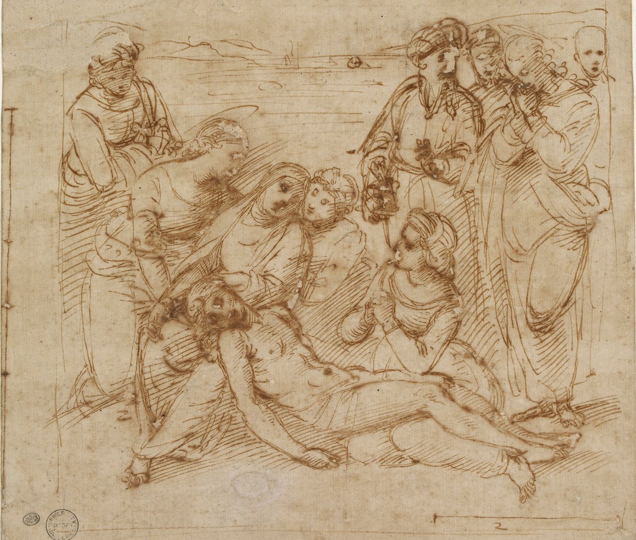 O estudo Lamentação para o sepultamento de Cristo, início do século 16 de Raphael